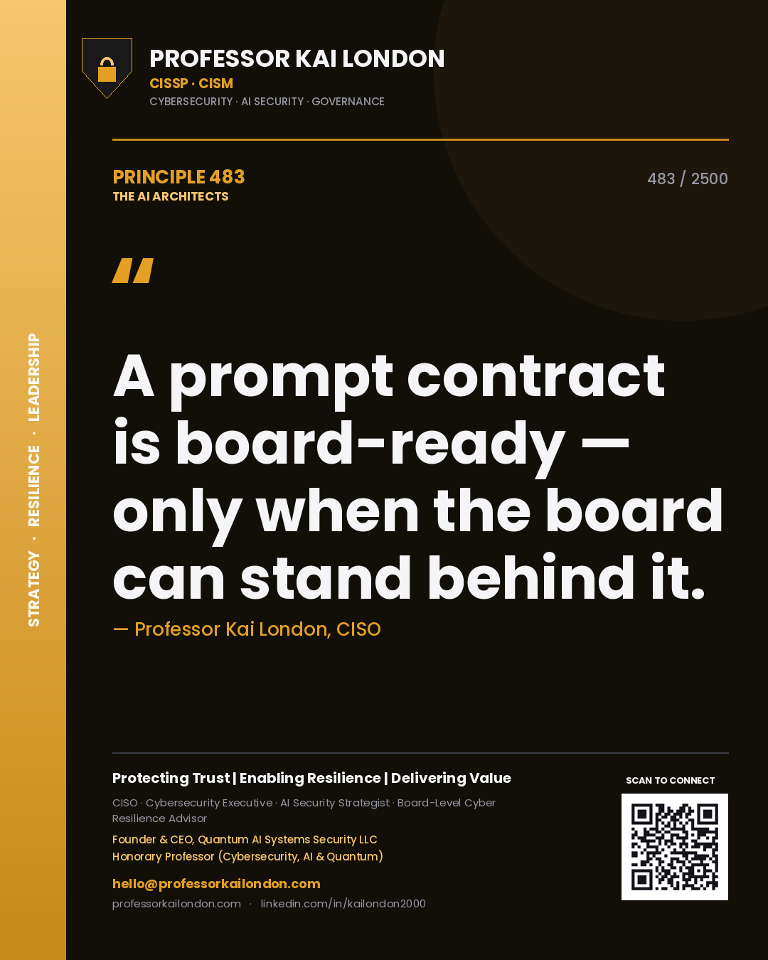 Professor Kai London principle 483: A prompt contract is board-ready — only when the board can stand behind it.