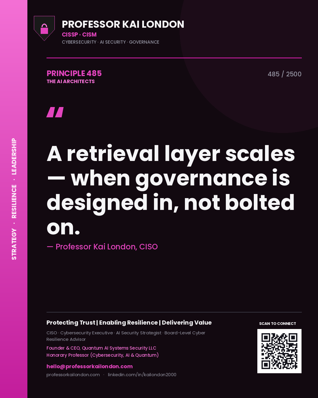 Professor Kai London principle 485: A retrieval layer scales — when governance is designed in, not bolted on.