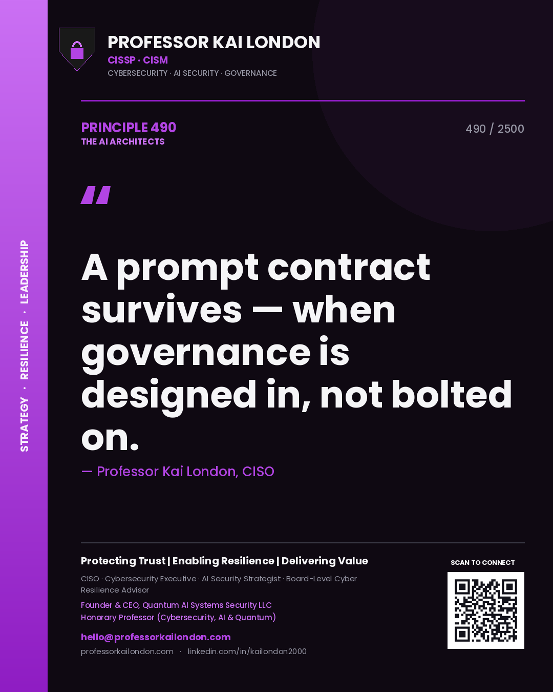 Professor Kai London principle 490: A prompt contract survives — when governance is designed in, not bolted on.