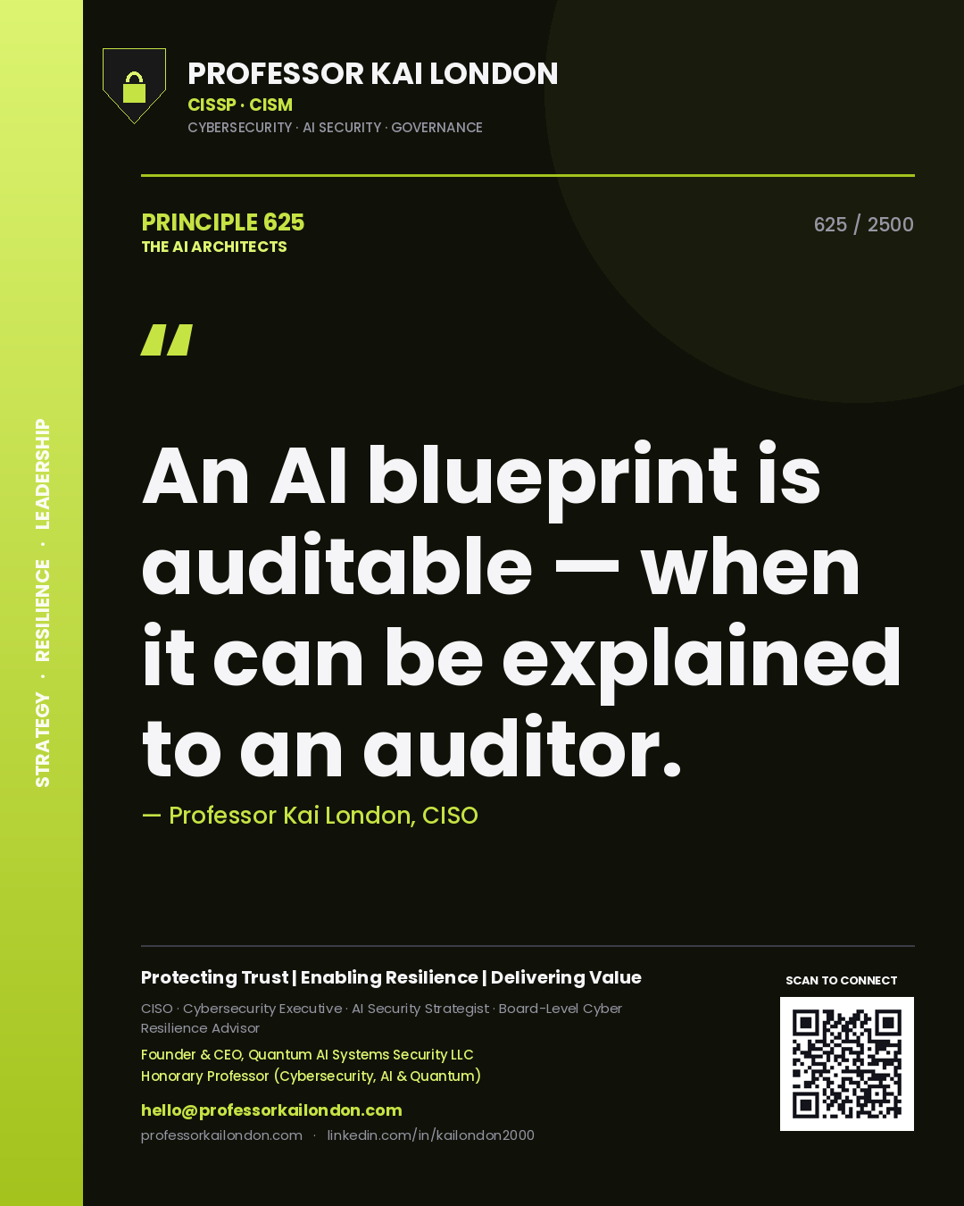 Professor Kai London principle 625: An AI blueprint is auditable — when it can be explained to an auditor.
