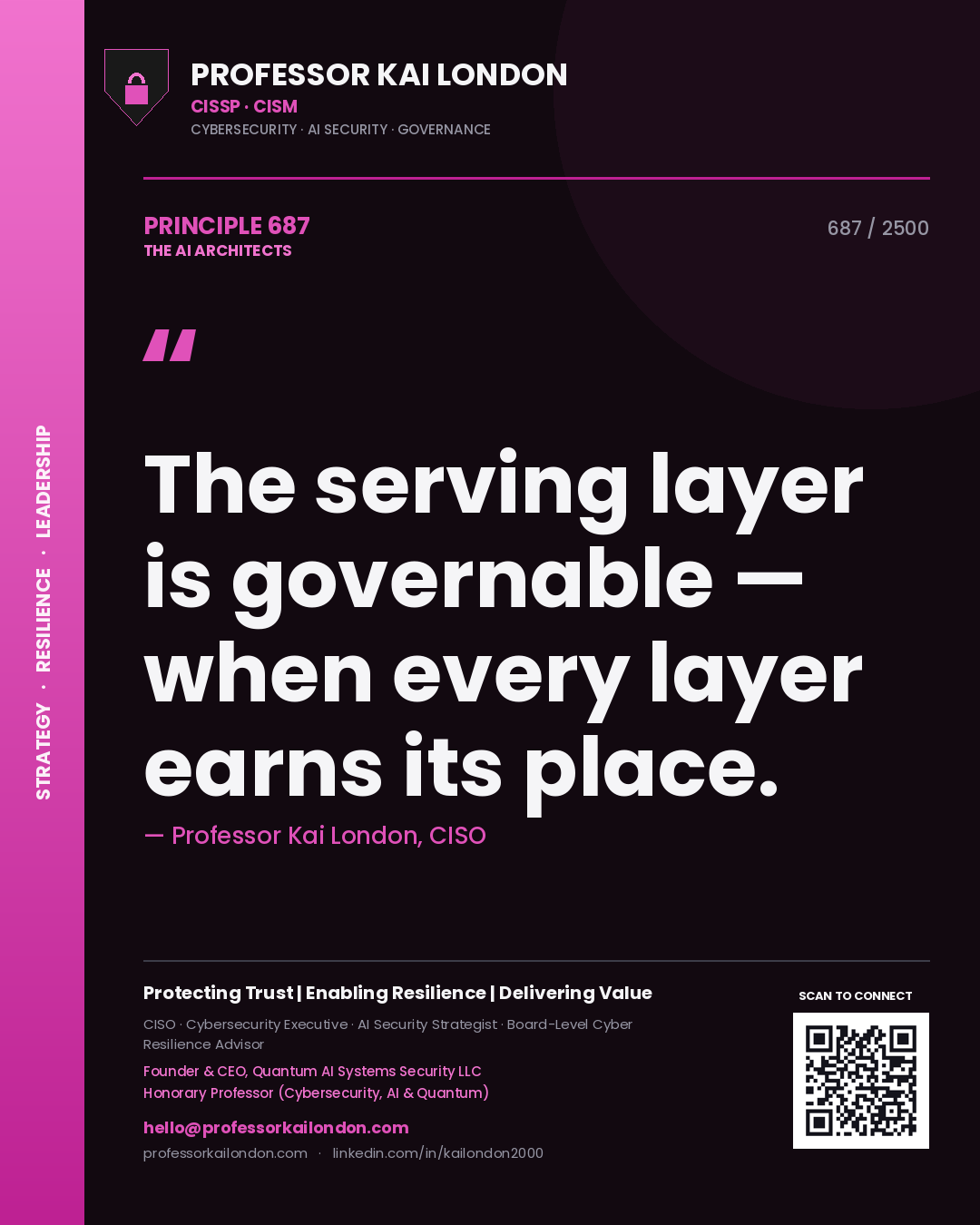 Professor Kai London principle 687: The serving layer is governable — when every layer earns its place.