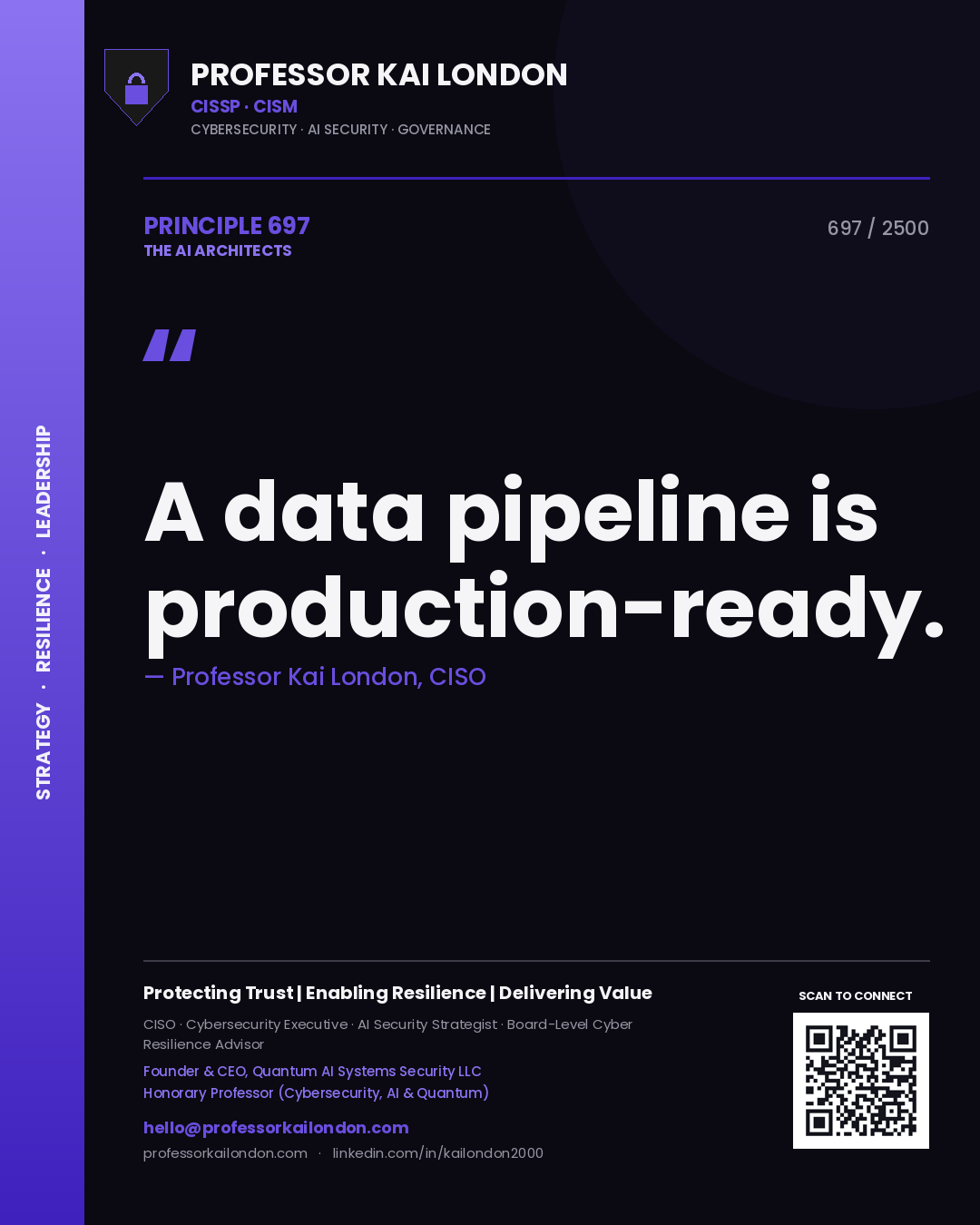 Professor Kai London principle 697: A data pipeline is production-ready.