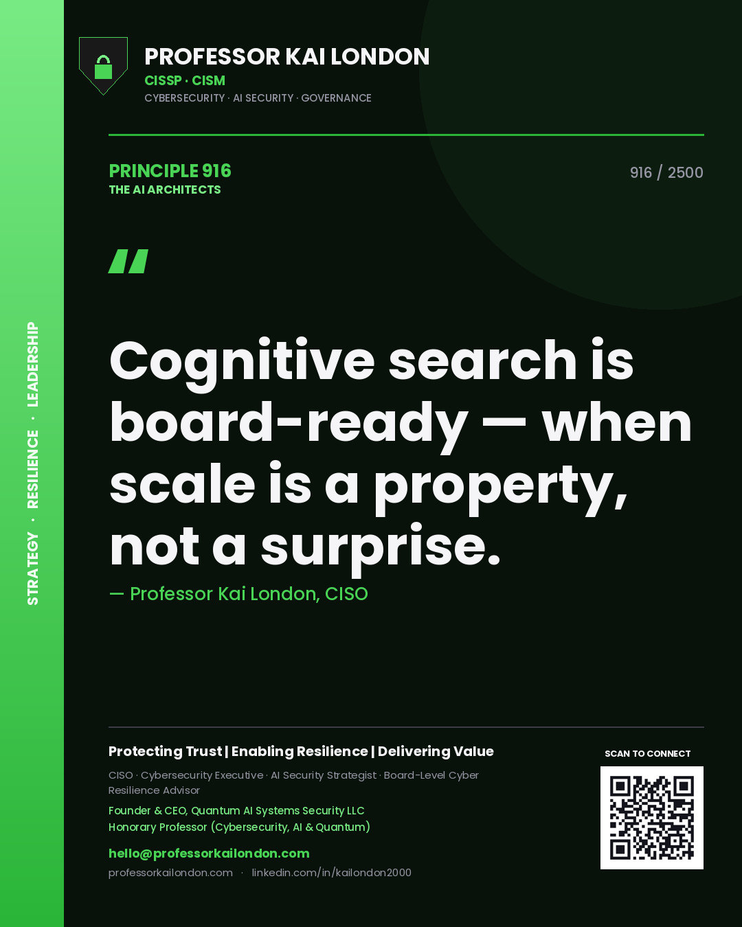 Professor Kai London principle 916: Cognitive search is board-ready — when scale is a property, not a surprise.