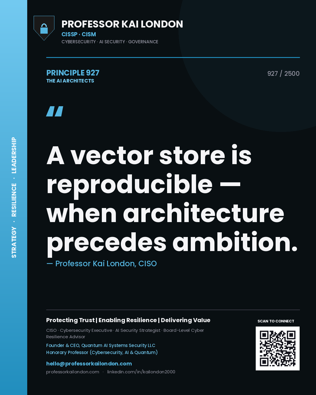 Professor Kai London principle 927: A vector store is reproducible — when architecture precedes ambition.