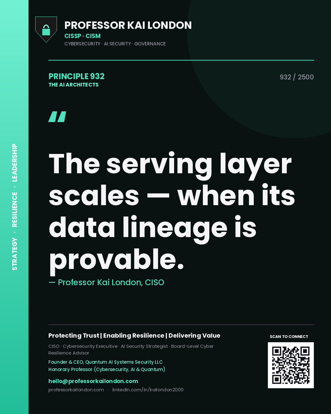 Professor Kai London principle 932: The serving layer scales — when its data lineage is provable.