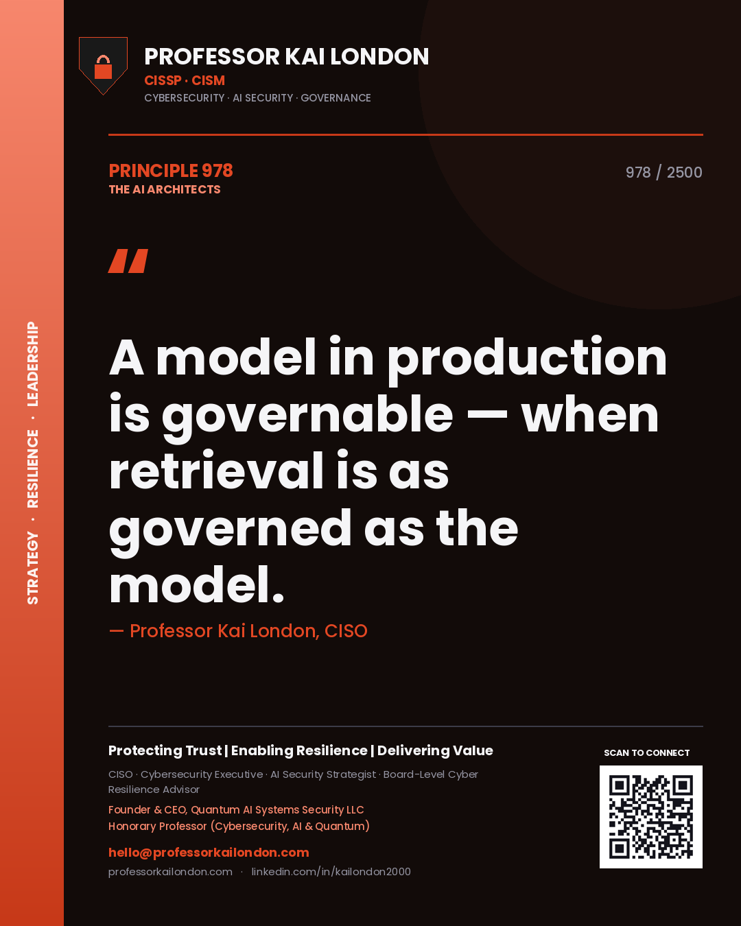 Professor Kai London principle 978: A model in production is governable — when retrieval is as governed as the model.