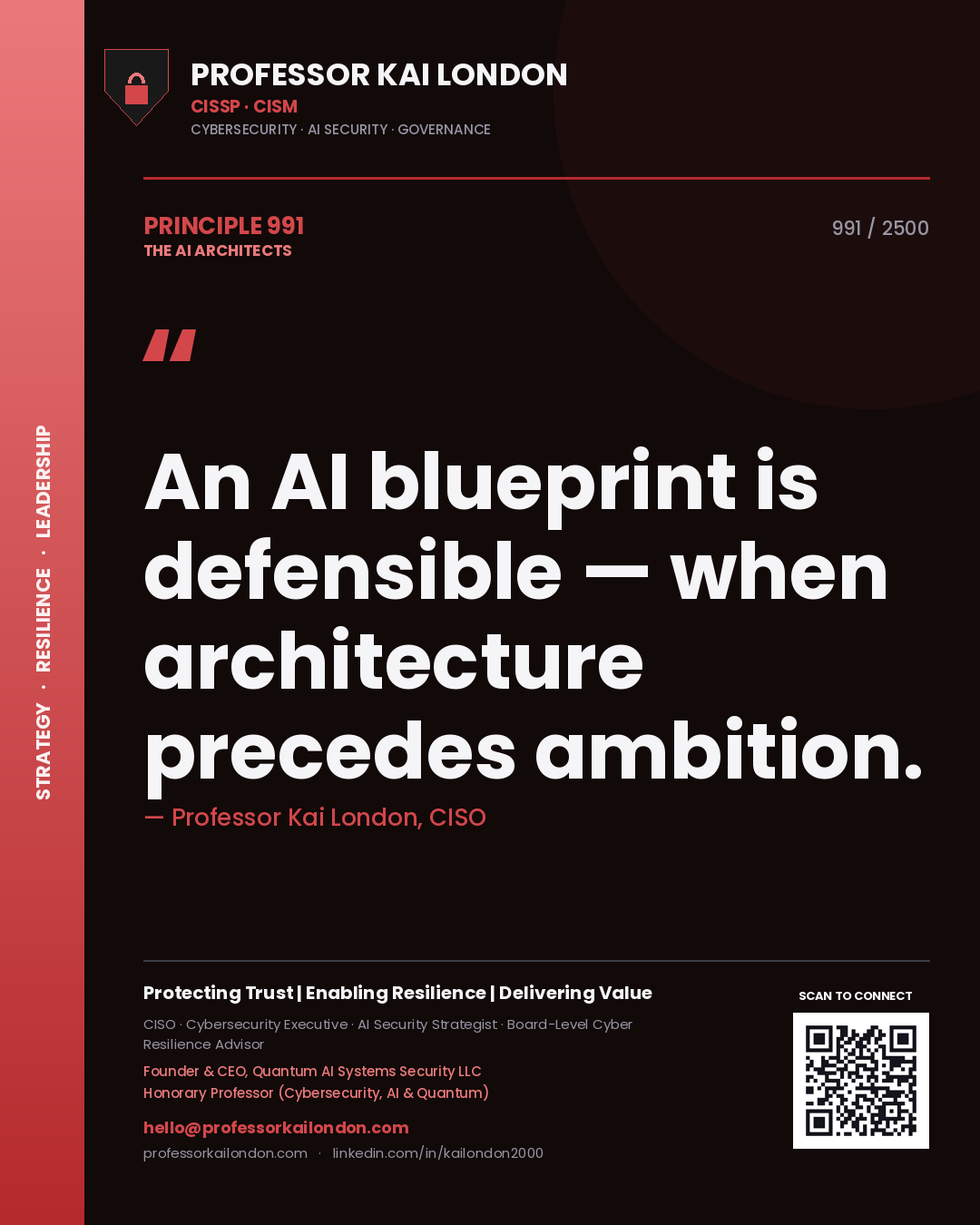 Professor Kai London principle 991: An AI blueprint is defensible — when architecture precedes ambition.