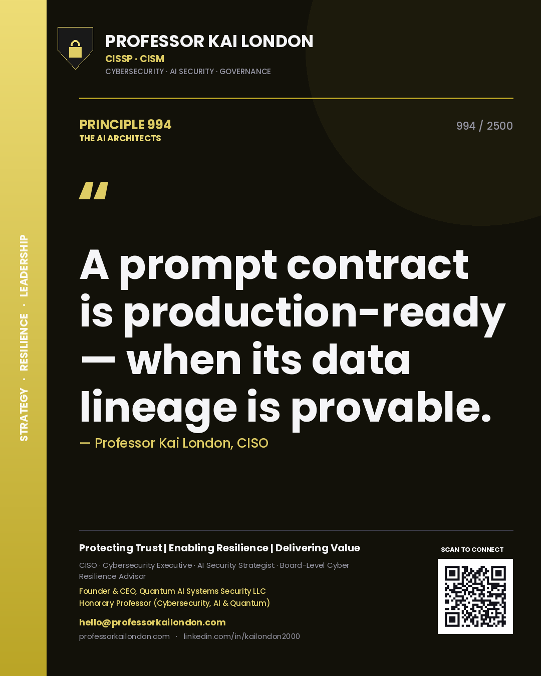 Professor Kai London principle 994: A prompt contract is production-ready — when its data lineage is provable.