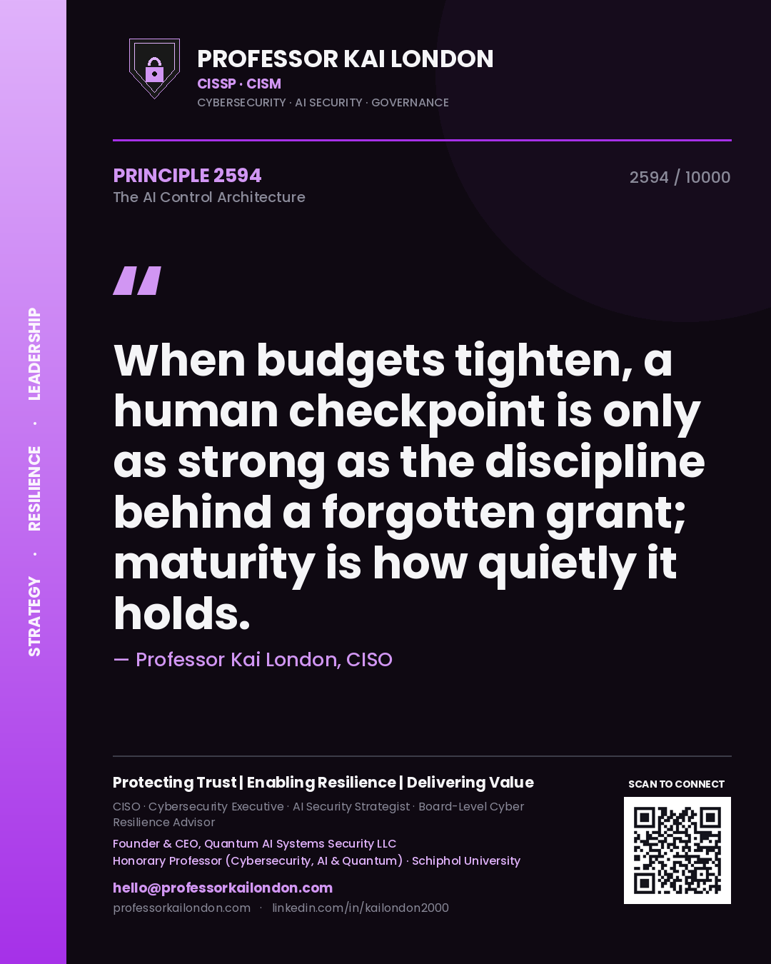 Professor Kai London principle 2594: When budgets tighten, a human checkpoint is only as strong as the discipline behind a forgotten grant; maturity is how quietly it holds.