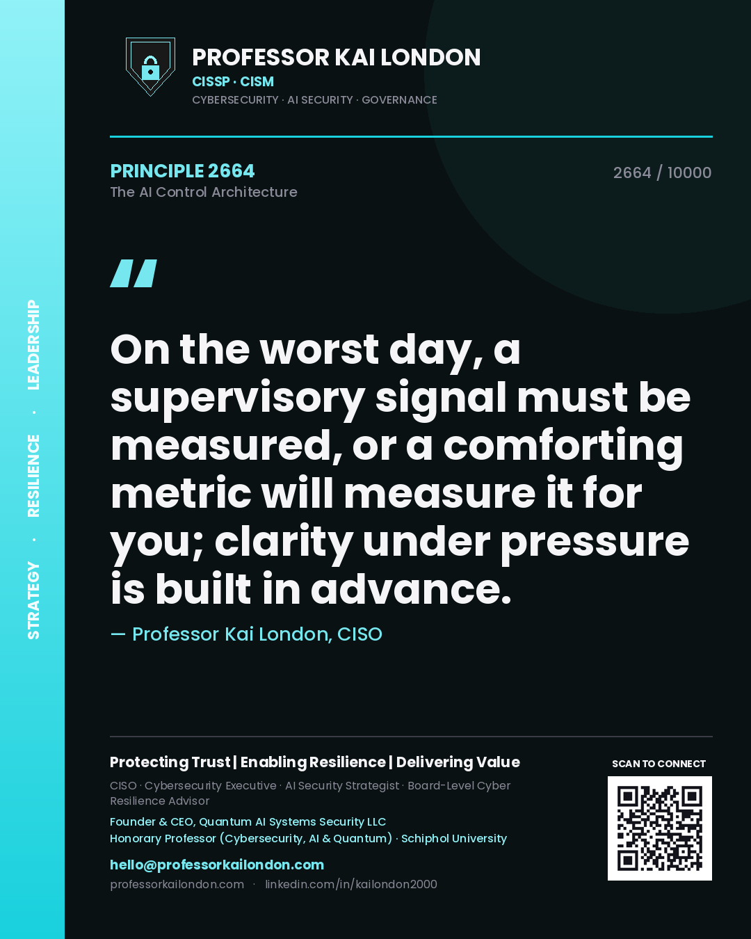 Professor Kai London principle 2664: On the worst day, a supervisory signal must be measured, or a comforting metric will measure it for you; clarity under pressure is built in advance.