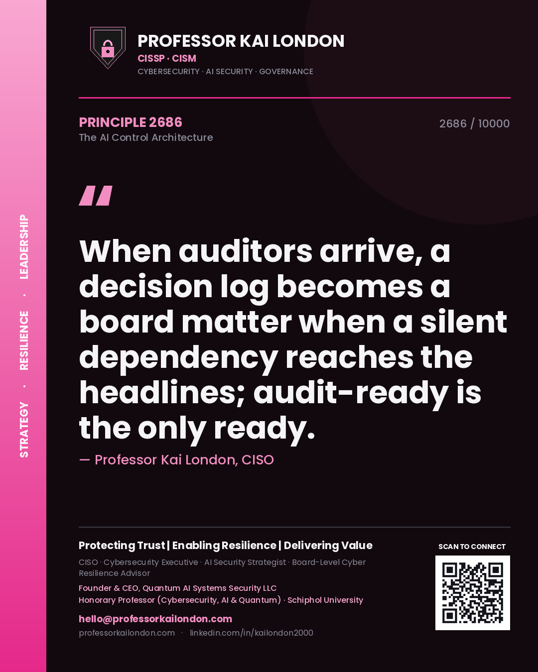 Professor Kai London principle 2686: When auditors arrive, a decision log becomes a board matter when a silent dependency reaches the headlines; audit-ready is the only ready.