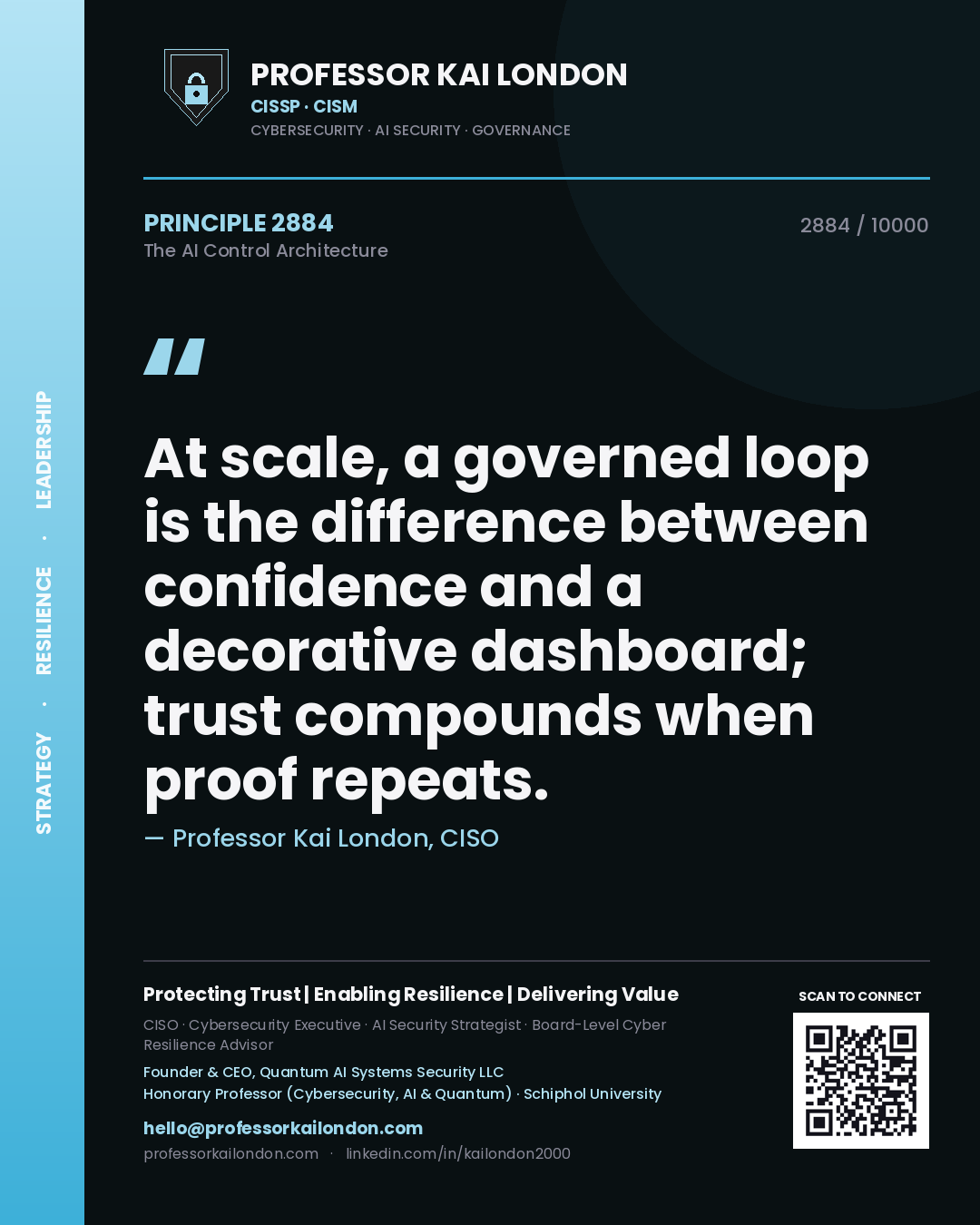 Professor Kai London principle 2884: At scale, a governed loop is the difference between confidence and a decorative dashboard; trust compounds when proof repeats.