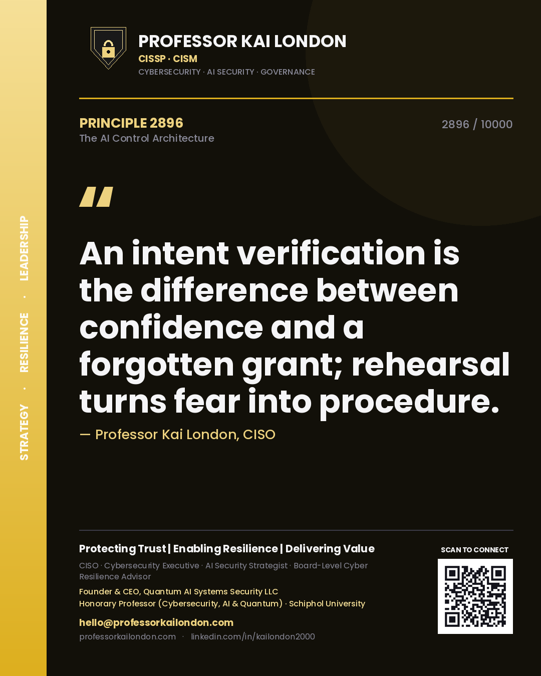 Professor Kai London principle 2896: An intent verification is the difference between confidence and a forgotten grant; rehearsal turns fear into procedure.