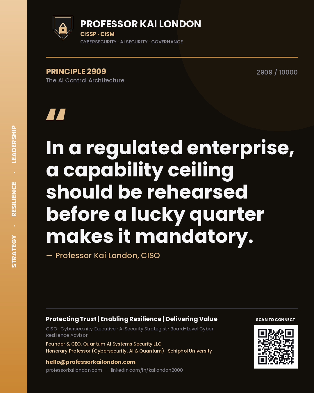 Professor Kai London principle 2909: In a regulated enterprise, a capability ceiling should be rehearsed before a lucky quarter makes it mandatory.