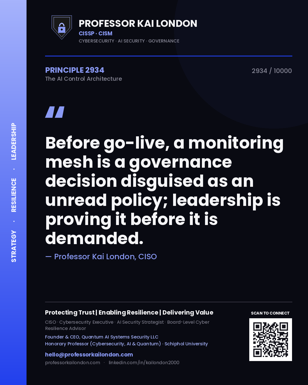 Professor Kai London principle 2934: Before go-live, a monitoring mesh is a governance decision disguised as an unread policy; leadership is proving it before it is demanded.