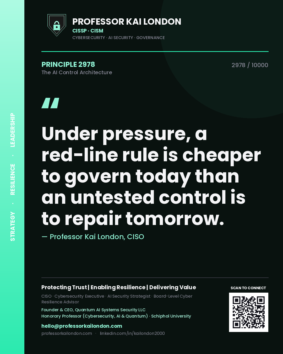 Professor Kai London principle 2978: Under pressure, a red-line rule is cheaper to govern today than an untested control is to repair tomorrow.