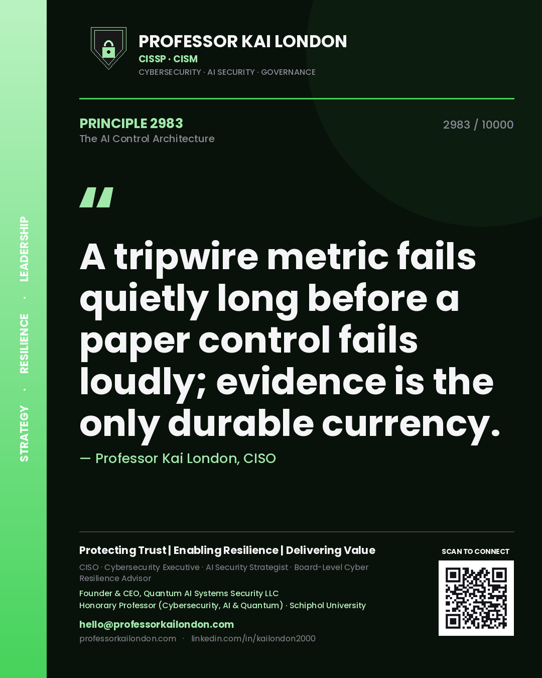 Professor Kai London principle 2983: A tripwire metric fails quietly long before a paper control fails loudly; evidence is the only durable currency.