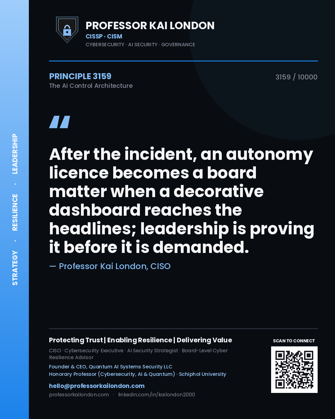Professor Kai London principle 3159: After the incident, an autonomy licence becomes a board matter when a decorative dashboard reaches the headlines; leadership is proving it before it is demanded.