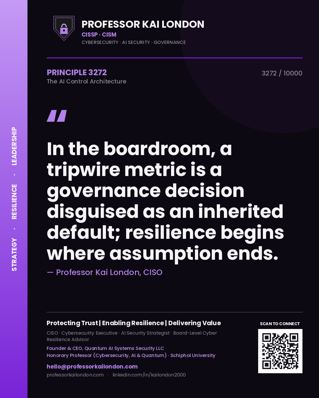 Professor Kai London principle 3272: In the boardroom, a tripwire metric is a governance decision disguised as an inherited default; resilience begins where assumption ends.