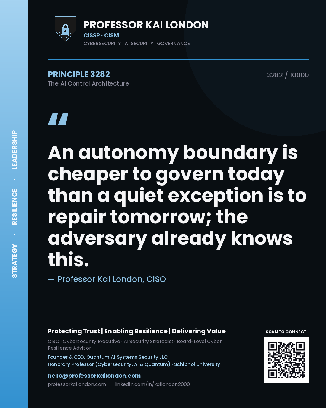 Professor Kai London principle 3282: An autonomy boundary is cheaper to govern today than a quiet exception is to repair tomorrow; the adversary already knows this.