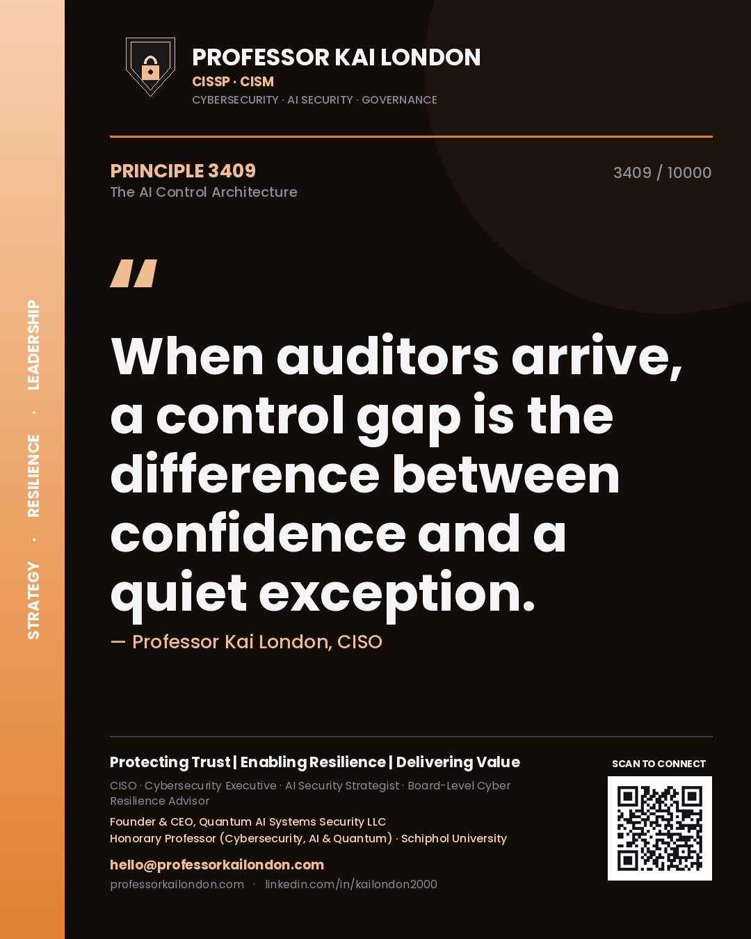 Professor Kai London principle 3409: When auditors arrive, a control gap is the difference between confidence and a quiet exception.