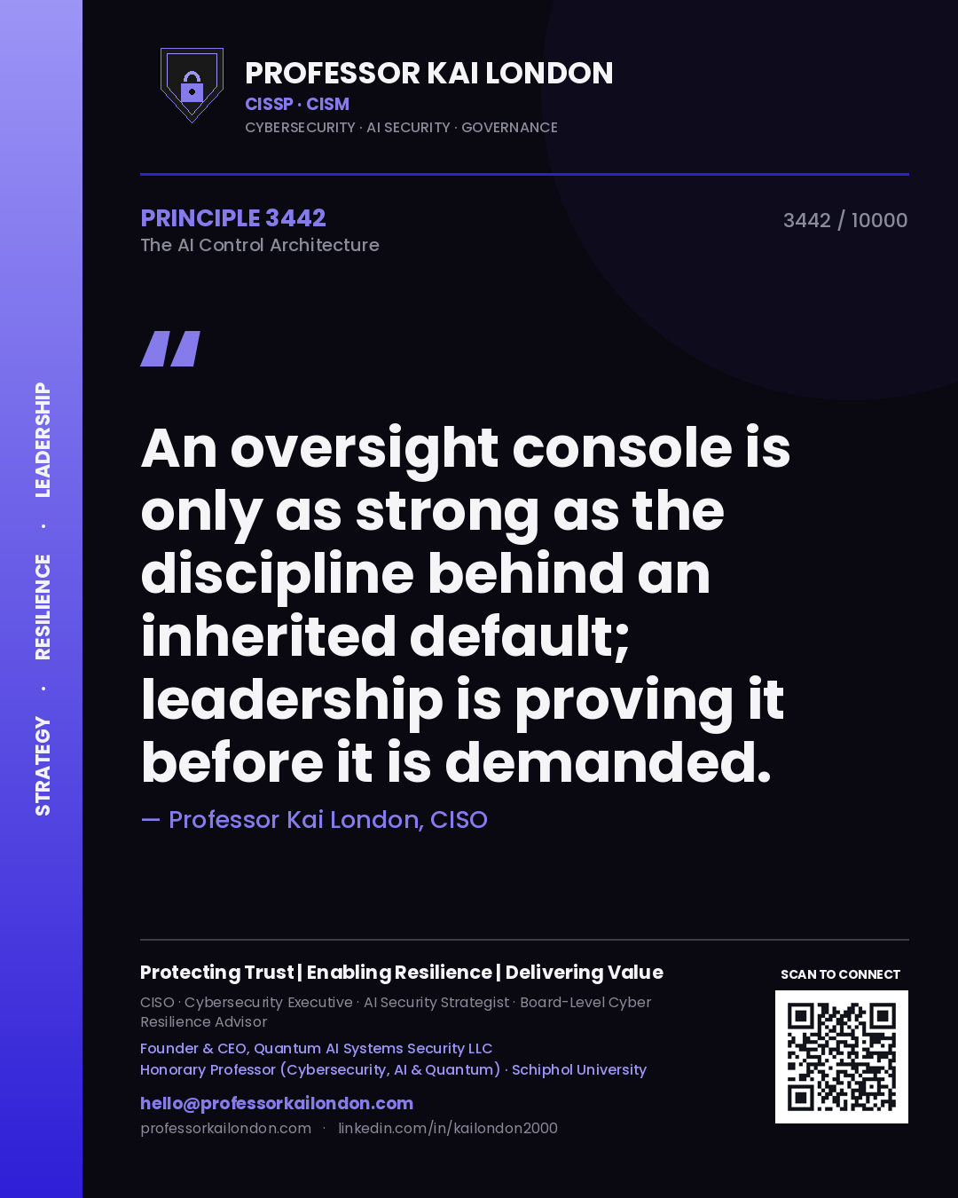 Professor Kai London principle 3442: An oversight console is only as strong as the discipline behind an inherited default; leadership is proving it before it is demanded.