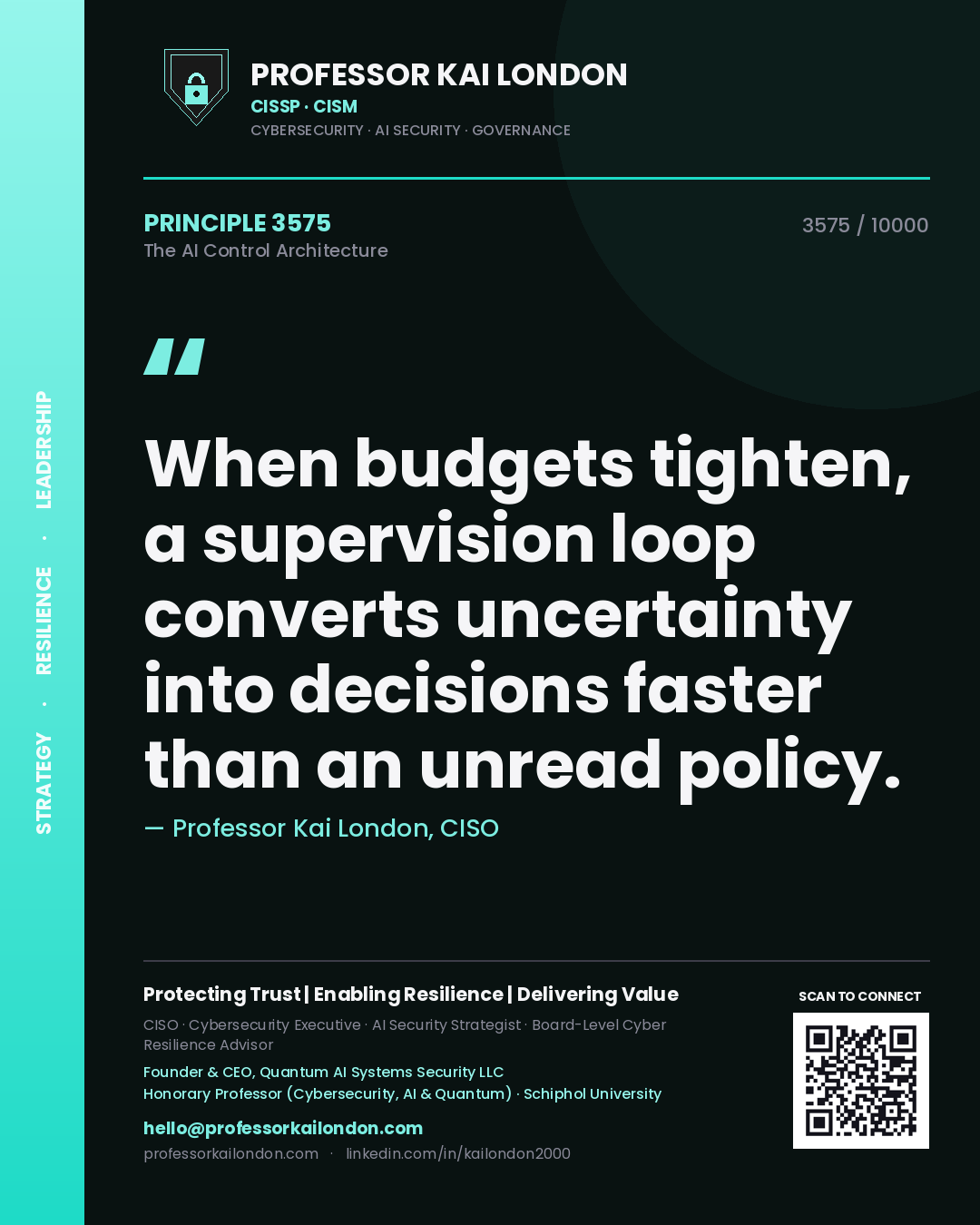 Professor Kai London principle 3575: When budgets tighten, a supervision loop converts uncertainty into decisions faster than an unread policy.