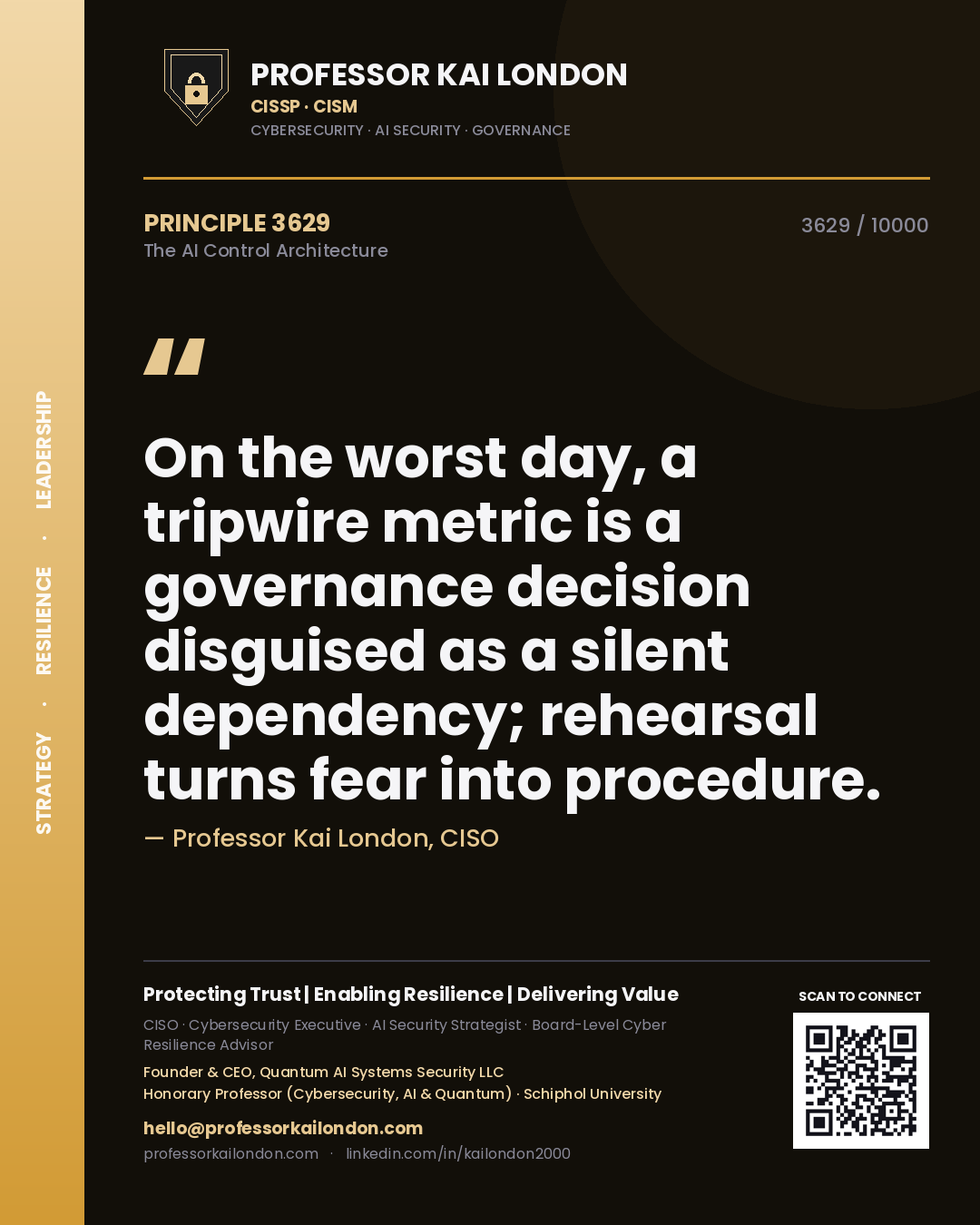 Professor Kai London principle 3629: On the worst day, a tripwire metric is a governance decision disguised as a silent dependency; rehearsal turns fear into procedure.