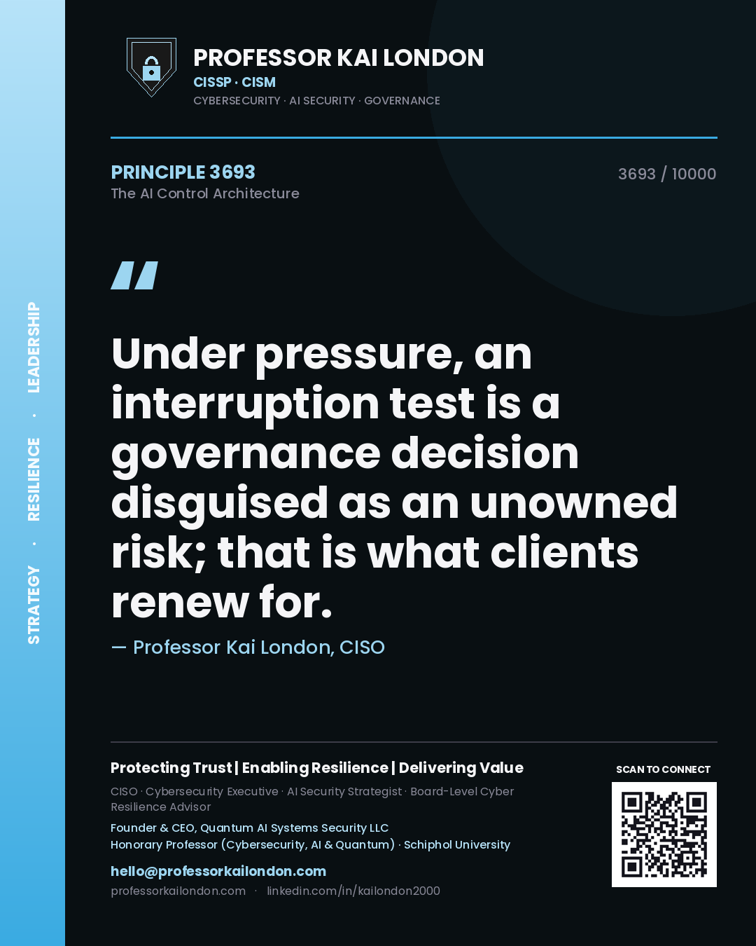 Professor Kai London principle 3693: Under pressure, an interruption test is a governance decision disguised as an unowned risk; that is what clients renew for.