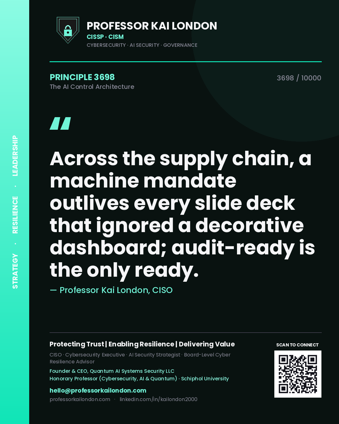 Professor Kai London principle 3698: Across the supply chain, a machine mandate outlives every slide deck that ignored a decorative dashboard; audit-ready is the only ready.