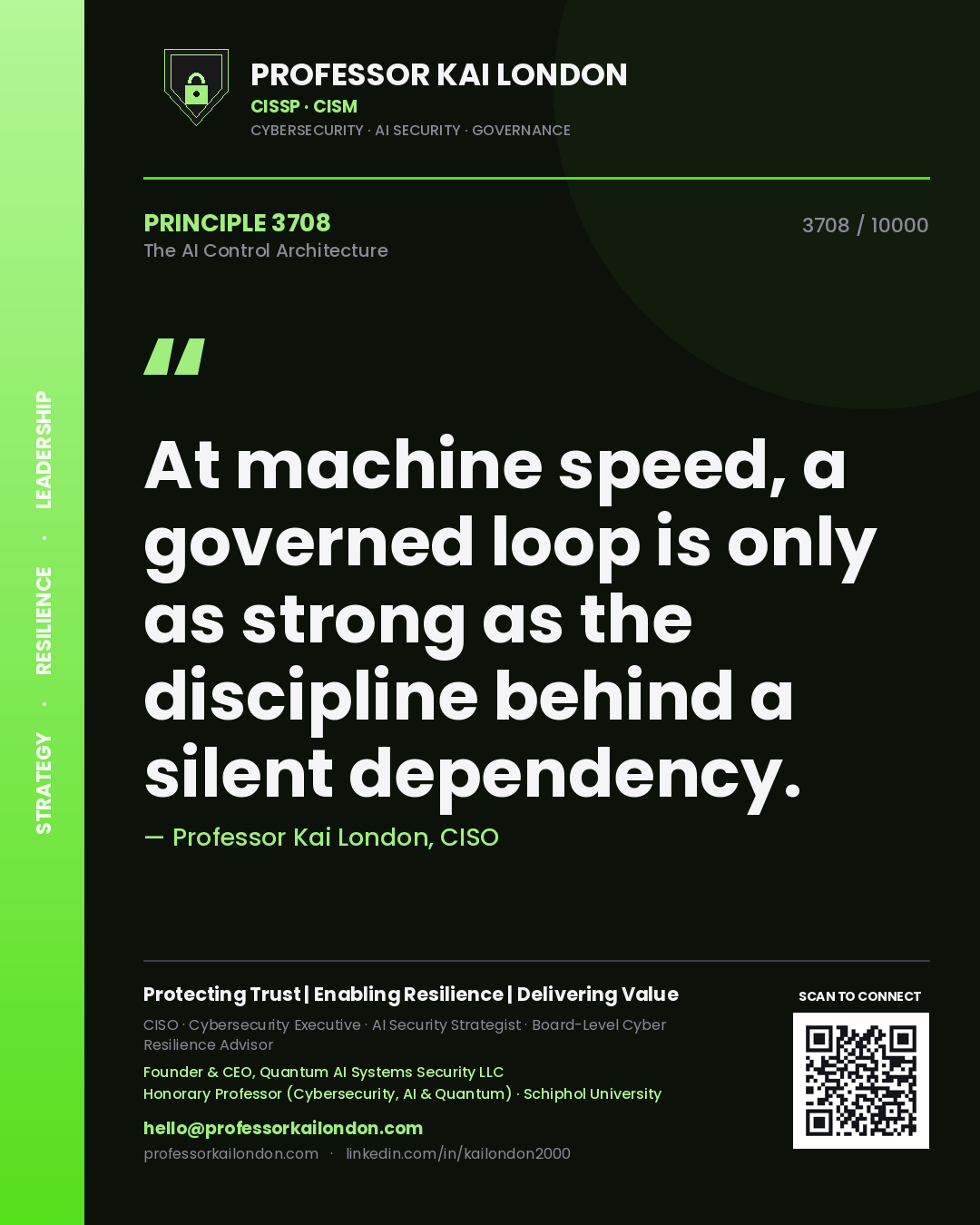 Professor Kai London principle 3708: At machine speed, a governed loop is only as strong as the discipline behind a silent dependency.