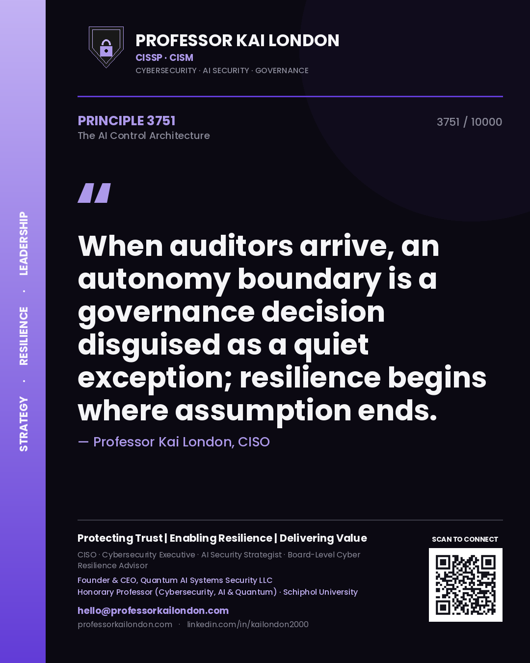 Professor Kai London principle 3751: When auditors arrive, an autonomy boundary is a governance decision disguised as a quiet exception; resilience begins where assumption ends.