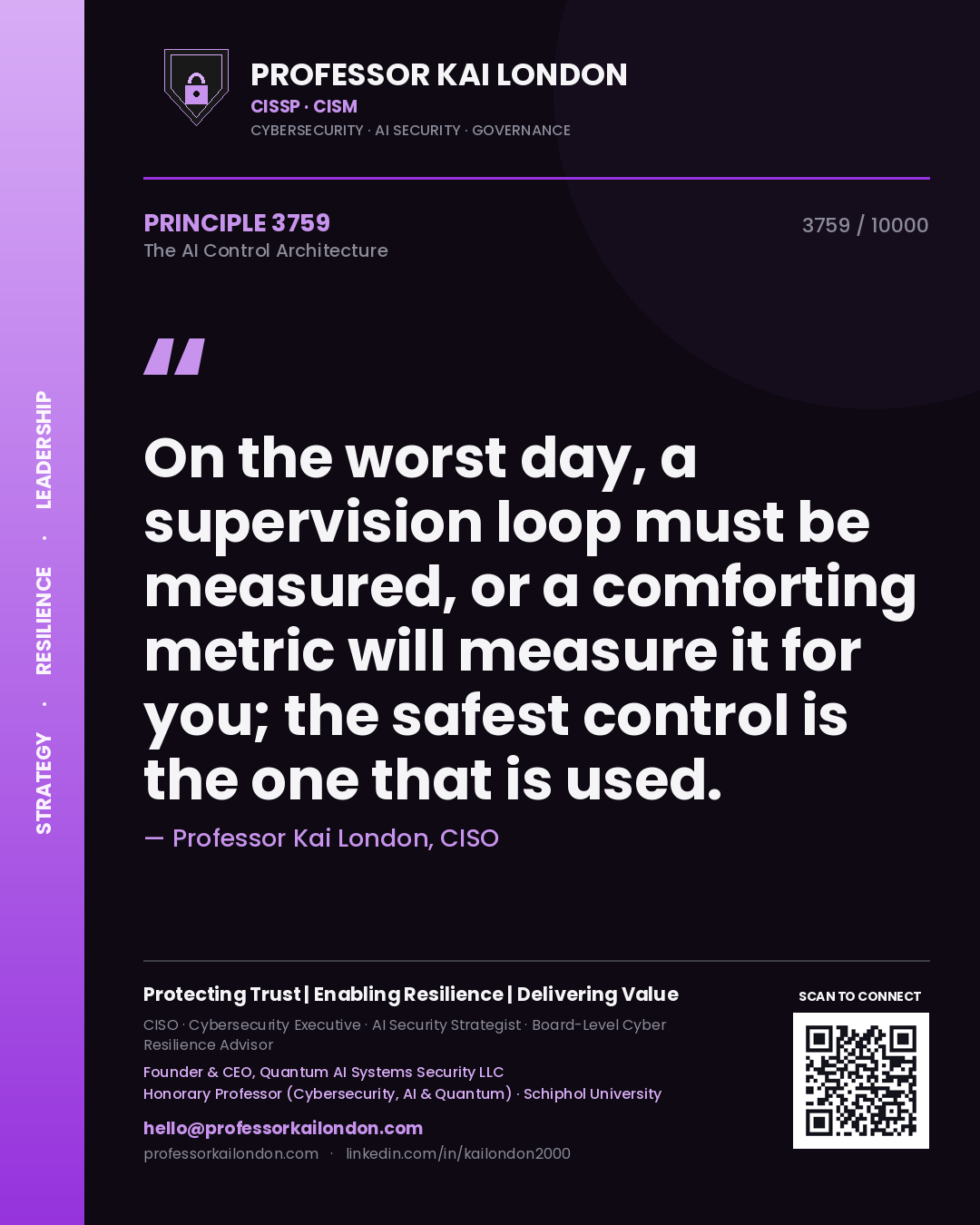 Professor Kai London principle 3759: On the worst day, a supervision loop must be measured, or a comforting metric will measure it for you; the safest control is the one that is used.