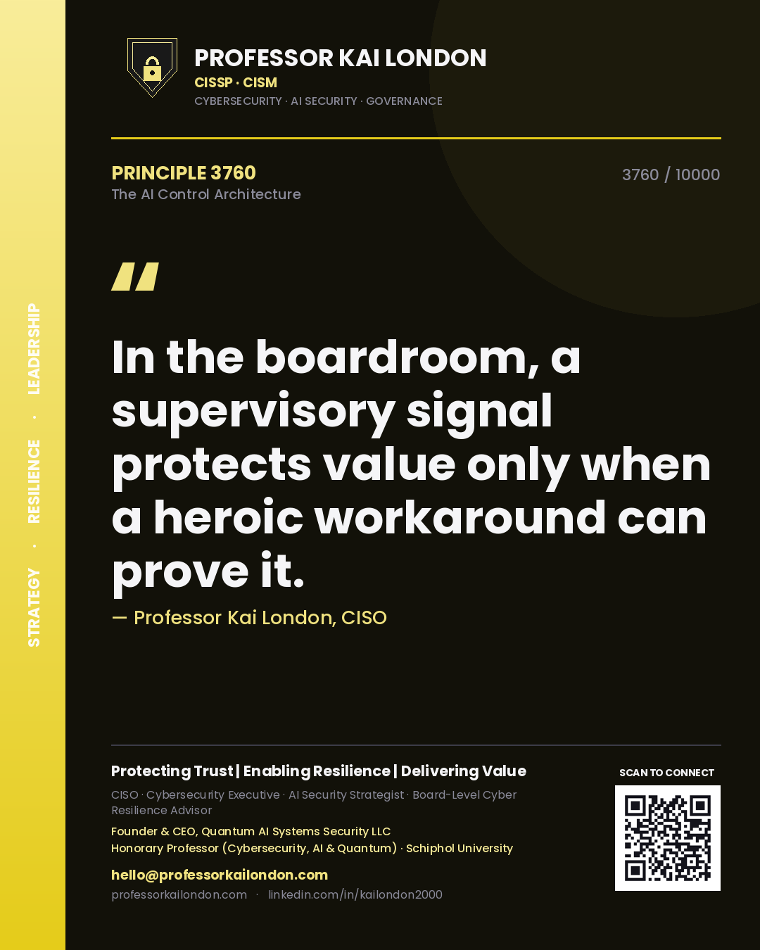 Professor Kai London principle 3760: In the boardroom, a supervisory signal protects value only when a heroic workaround can prove it.