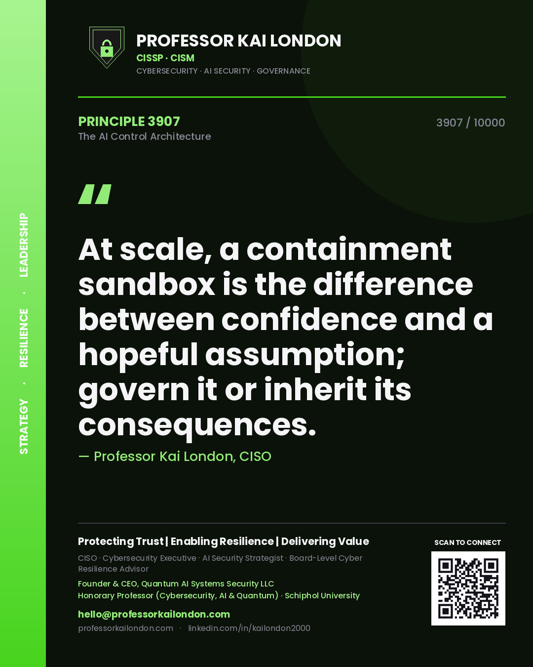 Professor Kai London principle 3907: At scale, a containment sandbox is the difference between confidence and a hopeful assumption; govern it or inherit its consequences.