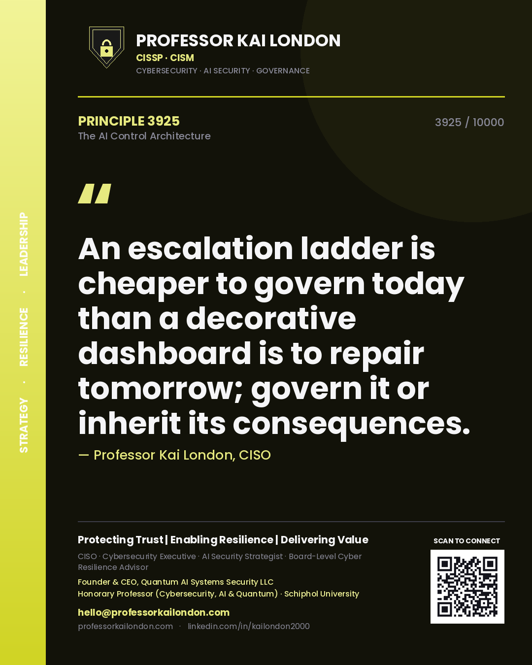 Professor Kai London principle 3925: An escalation ladder is cheaper to govern today than a decorative dashboard is to repair tomorrow; govern it or inherit its consequences.