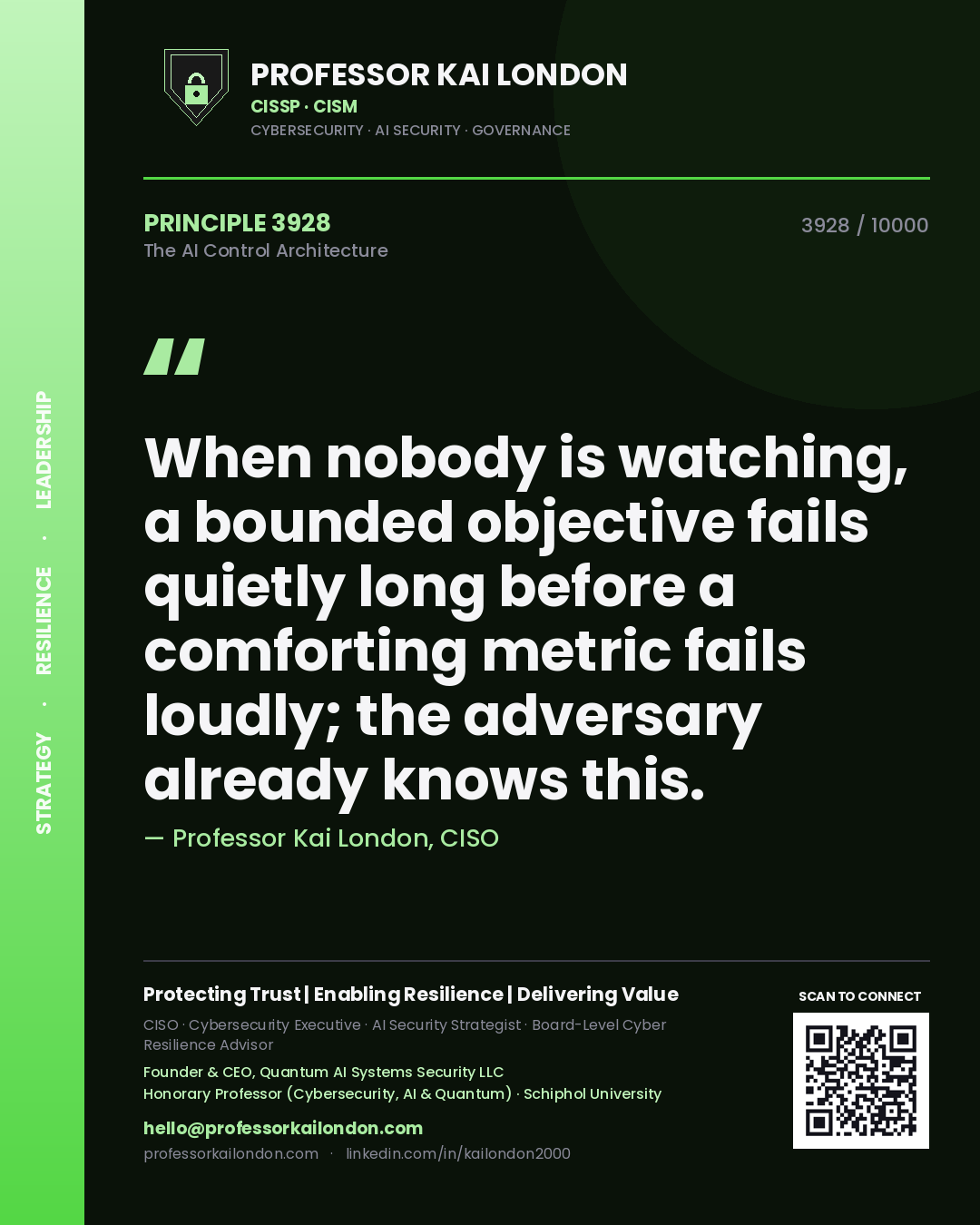 Professor Kai London principle 3928: When nobody is watching, a bounded objective fails quietly long before a comforting metric fails loudly; the adversary already knows this.