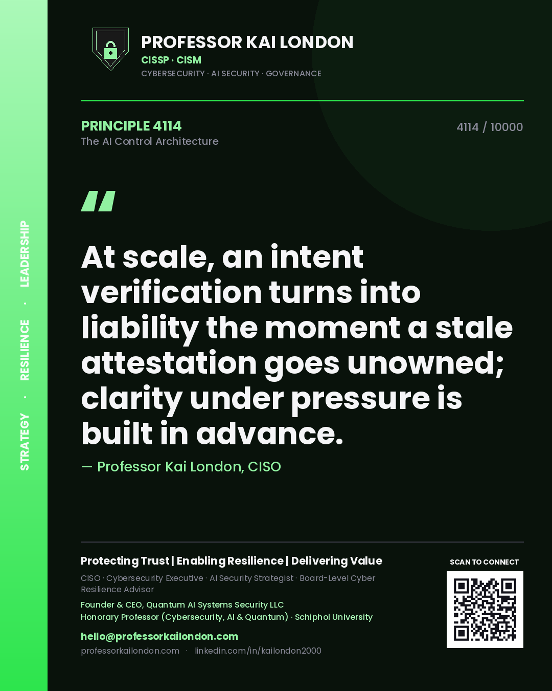 Professor Kai London principle 4114: At scale, an intent verification turns into liability the moment a stale attestation goes unowned; clarity under pressure is built in advance.