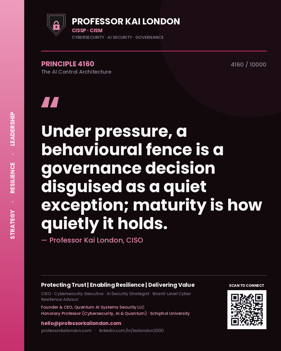 Professor Kai London principle 4160: Under pressure, a behavioural fence is a governance decision disguised as a quiet exception; maturity is how quietly it holds.