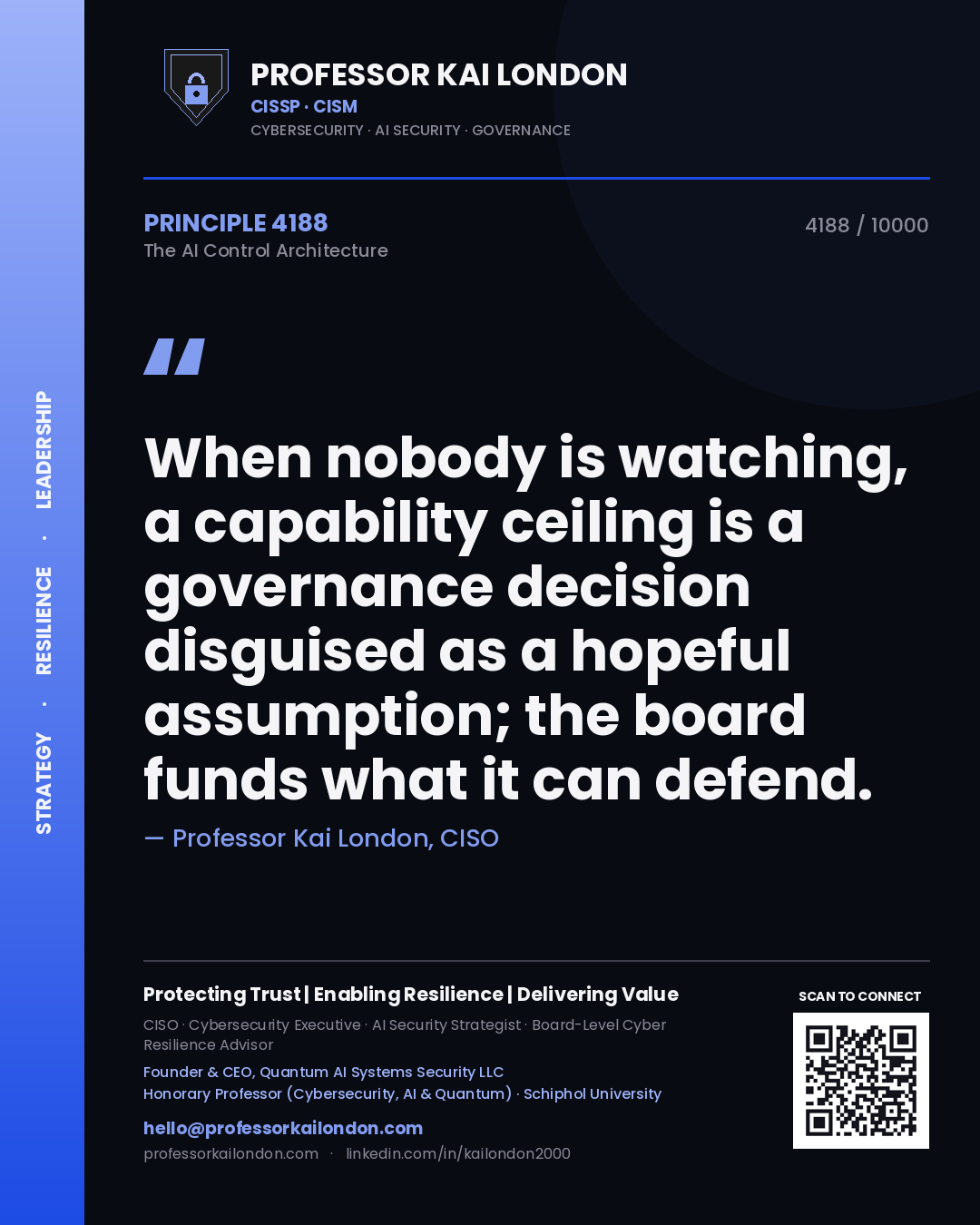 Professor Kai London principle 4188: When nobody is watching, a capability ceiling is a governance decision disguised as a hopeful assumption; the board funds what it can defend.