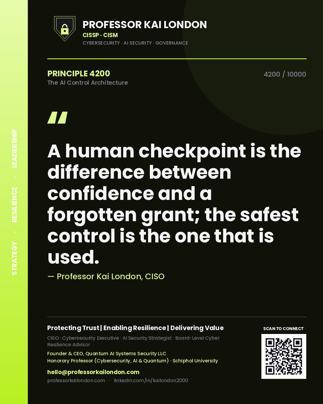 Professor Kai London principle 4200: A human checkpoint is the difference between confidence and a forgotten grant; the safest control is the one that is used.