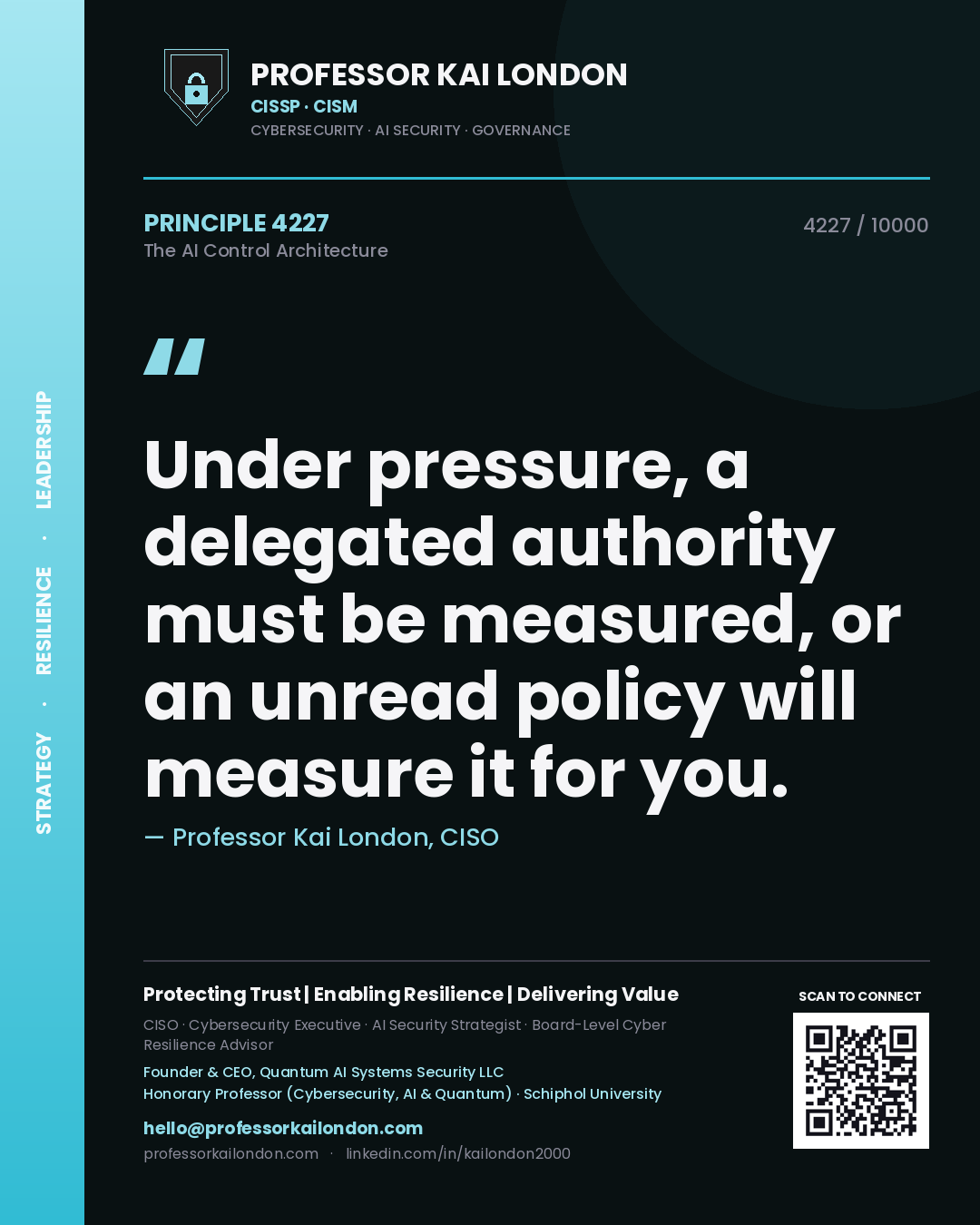 Professor Kai London principle 4227: Under pressure, a delegated authority must be measured, or an unread policy will measure it for you.