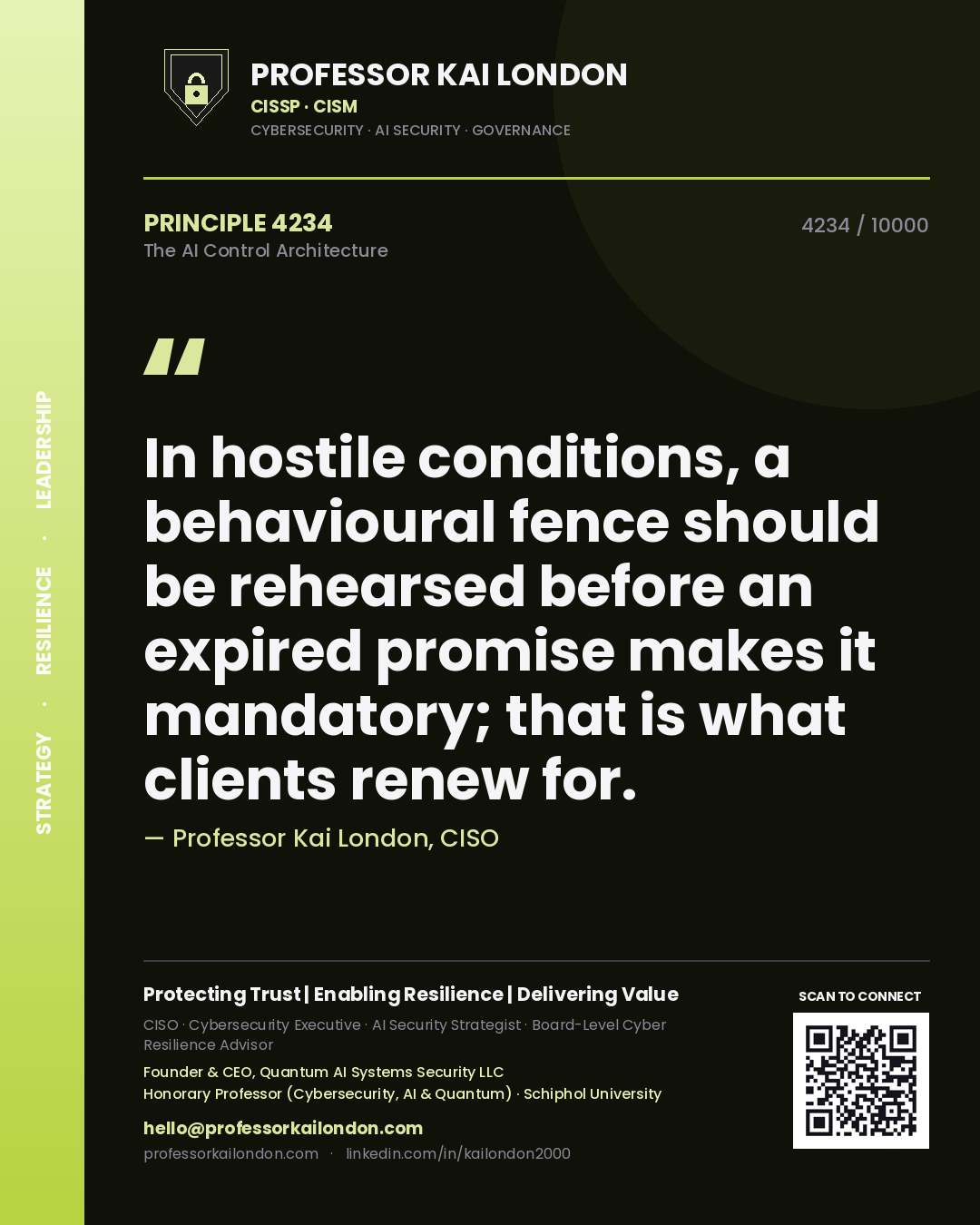 Professor Kai London principle 4234: In hostile conditions, a behavioural fence should be rehearsed before an expired promise makes it mandatory; that is what clients renew for.