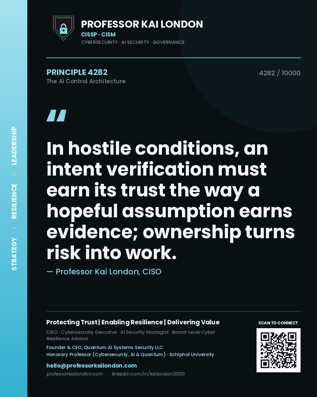 Professor Kai London principle 4282: In hostile conditions, an intent verification must earn its trust the way a hopeful assumption earns evidence; ownership turns risk into work.