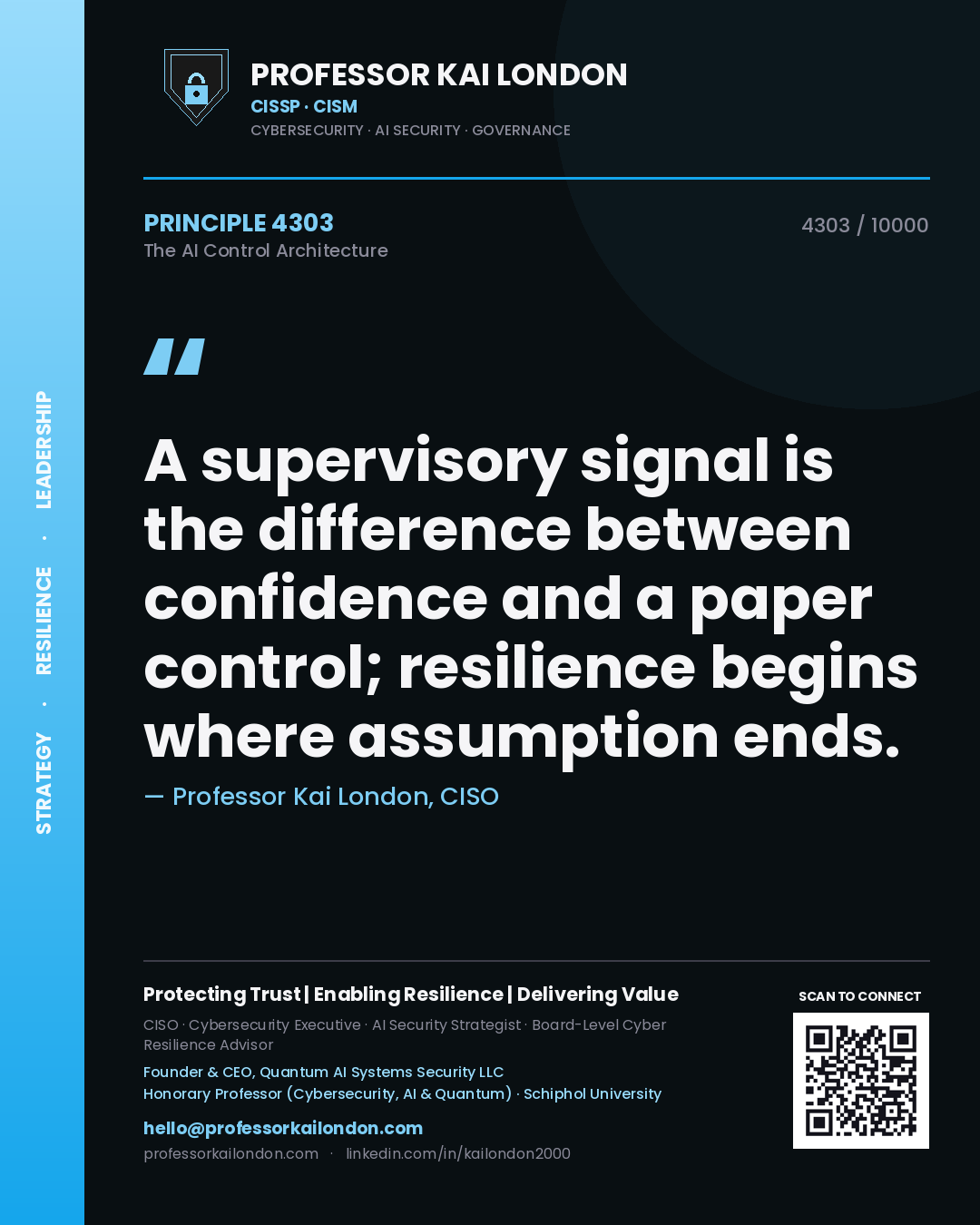 Professor Kai London principle 4303: A supervisory signal is the difference between confidence and a paper control; resilience begins where assumption ends.