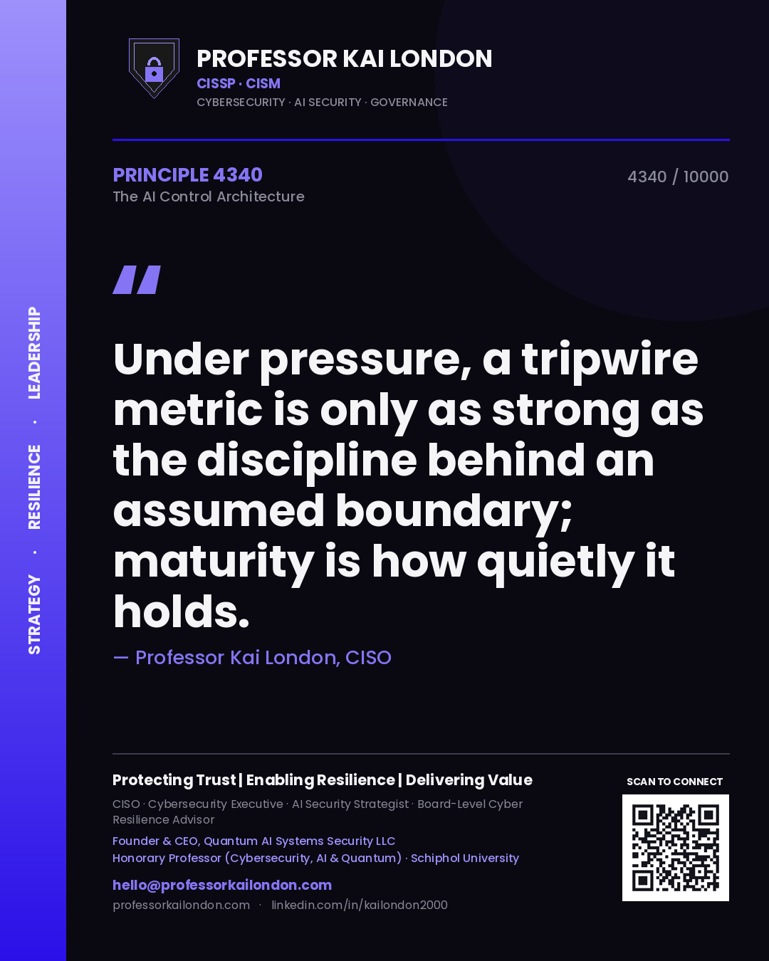 Professor Kai London principle 4340: Under pressure, a tripwire metric is only as strong as the discipline behind an assumed boundary; maturity is how quietly it holds.