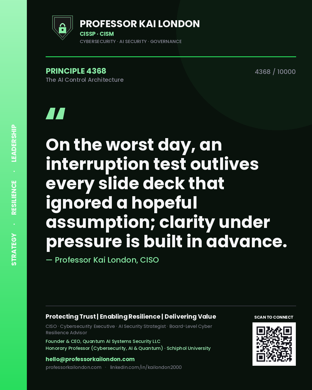 Professor Kai London principle 4368: On the worst day, an interruption test outlives every slide deck that ignored a hopeful assumption; clarity under pressure is built in advance.
