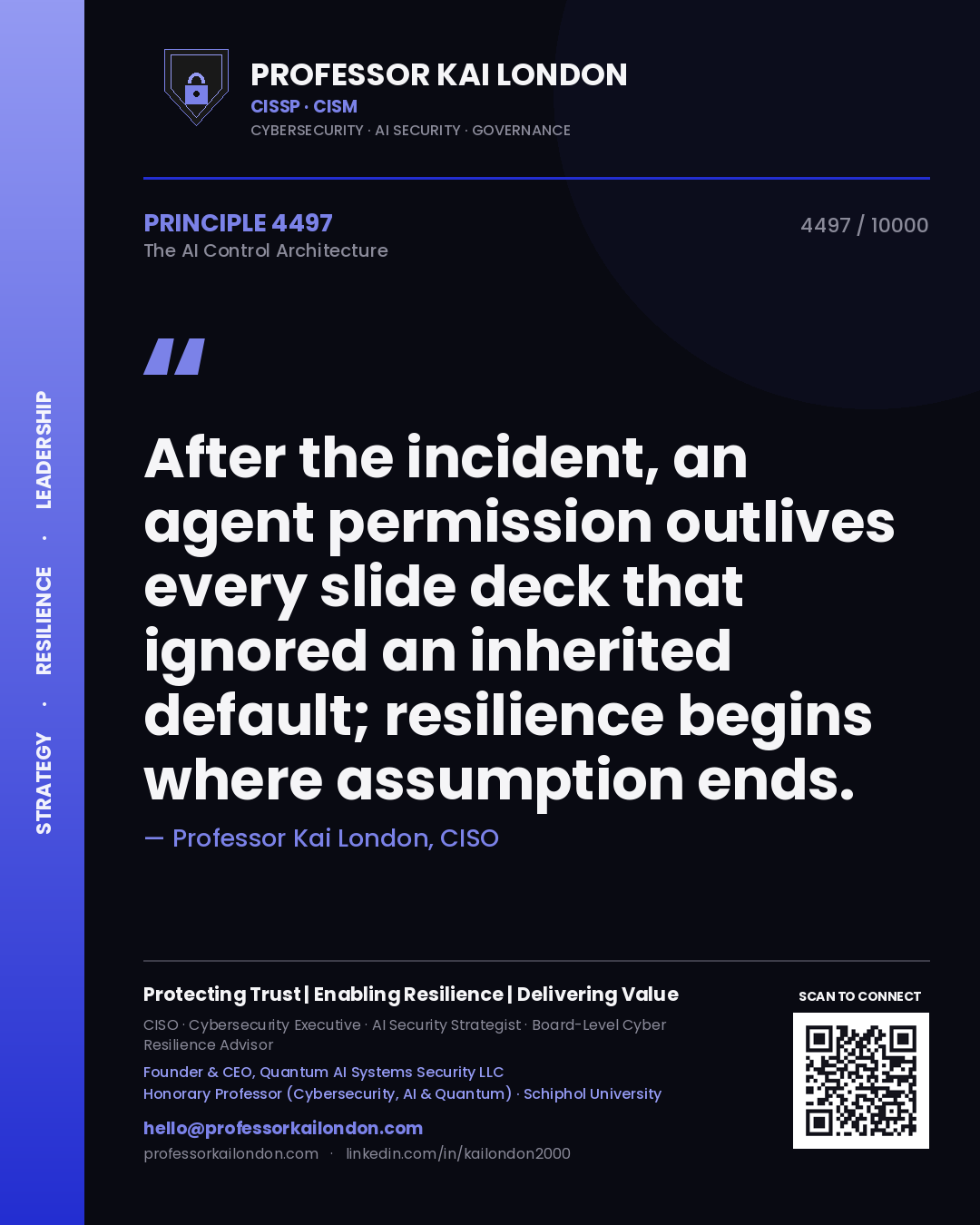 Professor Kai London principle 4497: After the incident, an agent permission outlives every slide deck that ignored an inherited default; resilience begins where assumption ends.