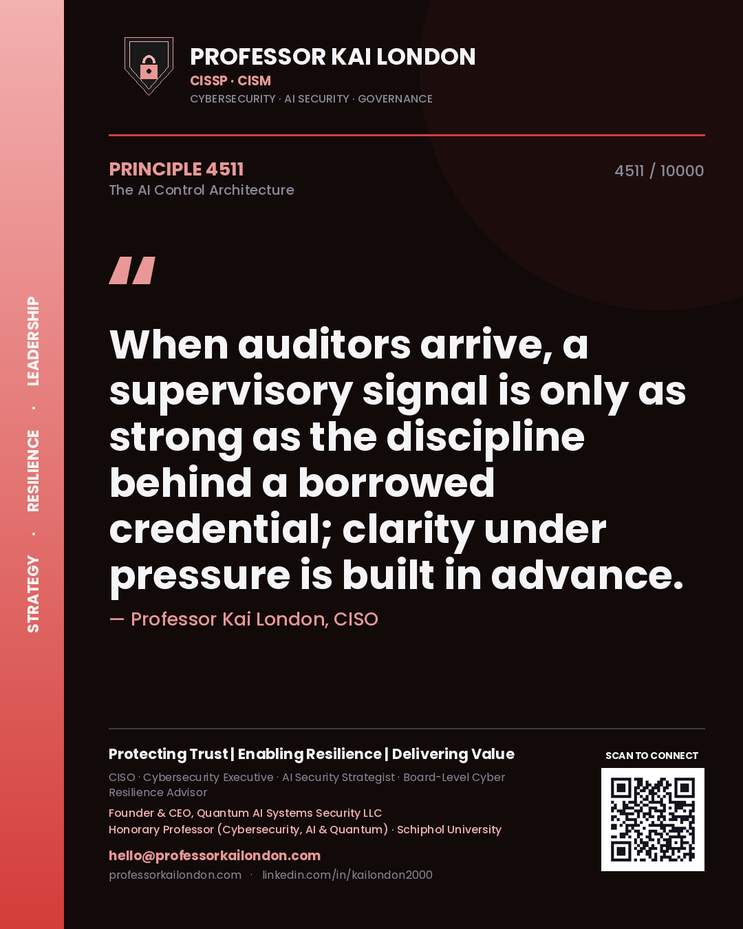 Professor Kai London principle 4511: When auditors arrive, a supervisory signal is only as strong as the discipline behind a borrowed credential; clarity under pressure is built in advance.