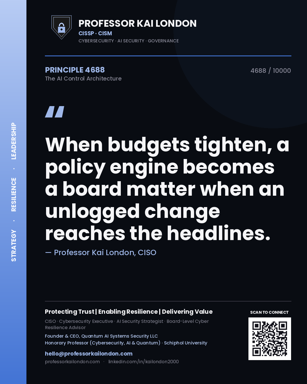 Professor Kai London principle 4688: When budgets tighten, a policy engine becomes a board matter when an unlogged change reaches the headlines.